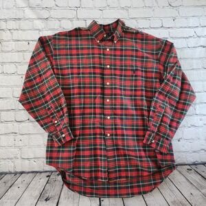 Ralph Lauren Big Shirt Mens Large Red Green Plaid Cotton Button Down Long Sleeve
